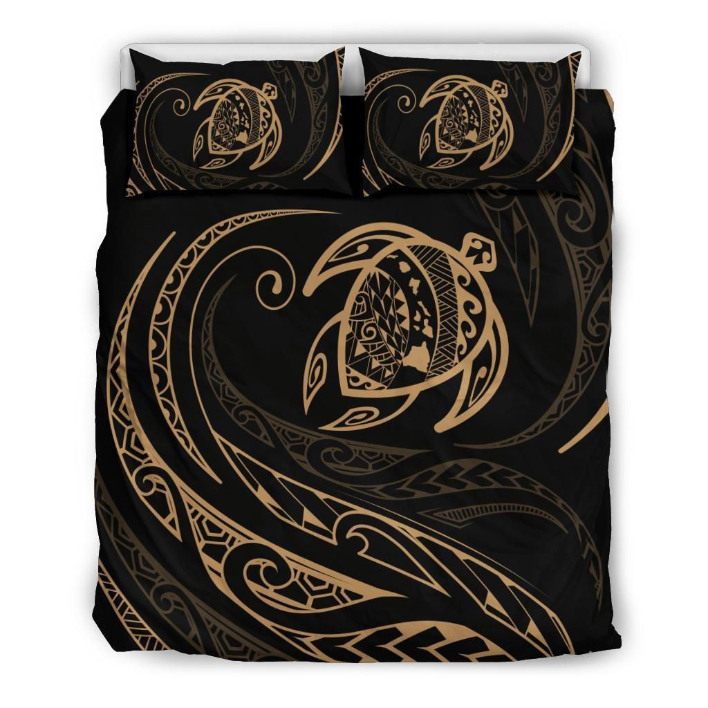 Hawaiian Map Turtle Polynesian Gold Bedding Set