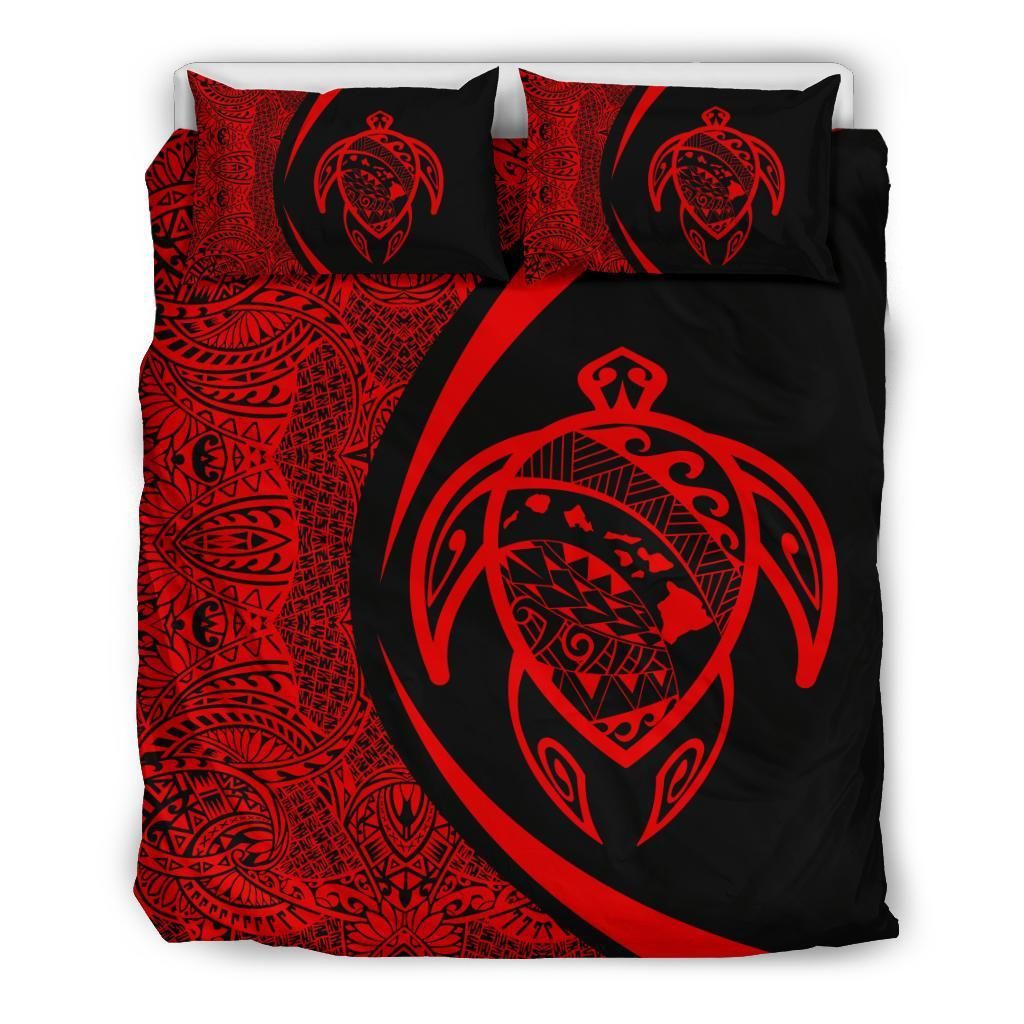 Hawaiian Map Turtle Polynesian Red Circle Style Bedding Set