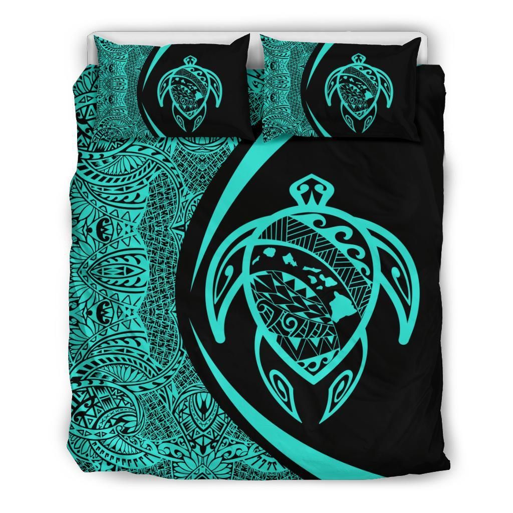 Hawaiian Map Turtle Polynesian Turquoise Circle Style Bedding Set