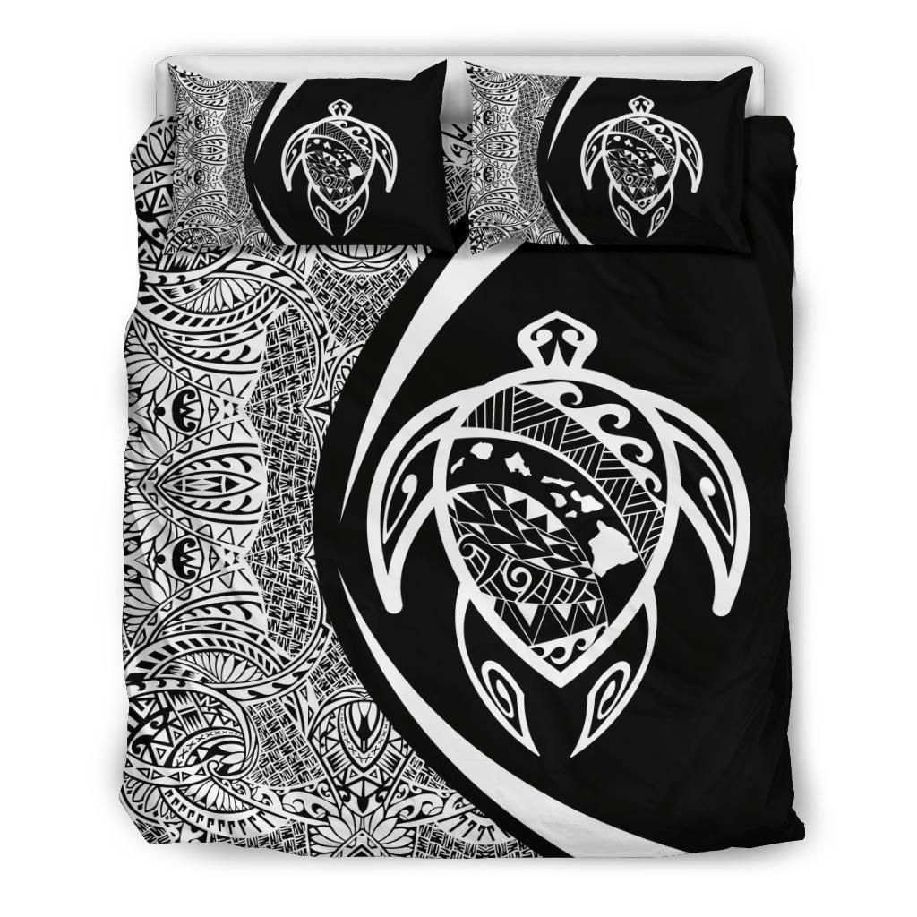Hawaiian Map Turtle Polynesian White Circle Style Bedding Set