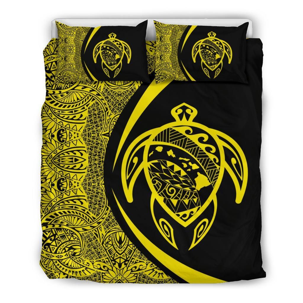 Hawaiian Map Turtle Polynesian Yellow Circle Style Bedding Set