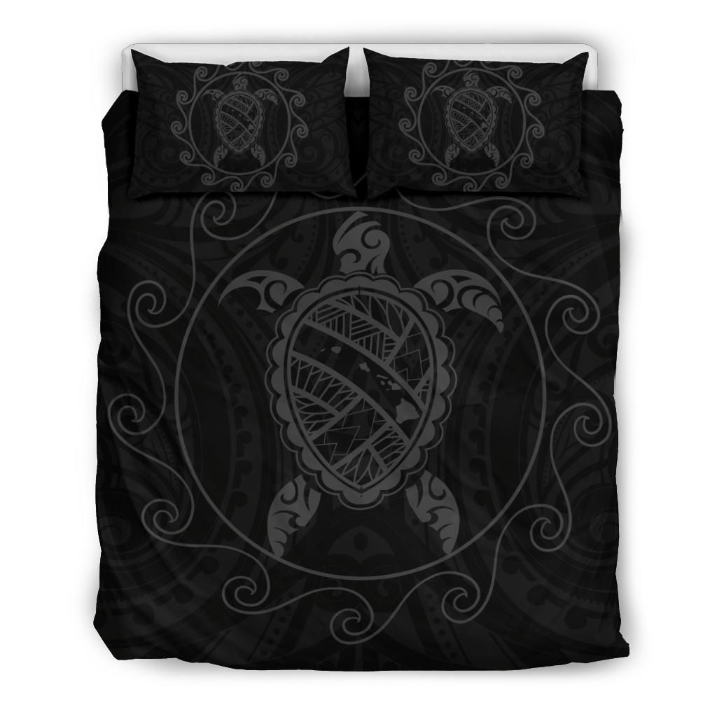 Hawaiian Map Turtle Wave Polynesian Grey Bedding Set