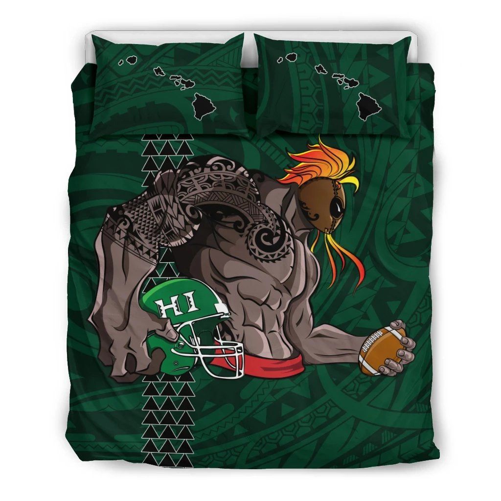 Hawaiian Map Warrior Rugby Polynesian Green Bedding Set