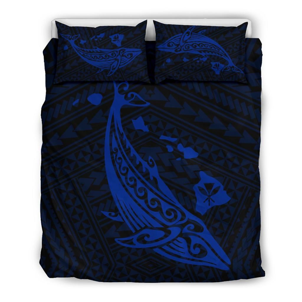 Hawaiian Map Whale Polynesian Blue Bedding Set