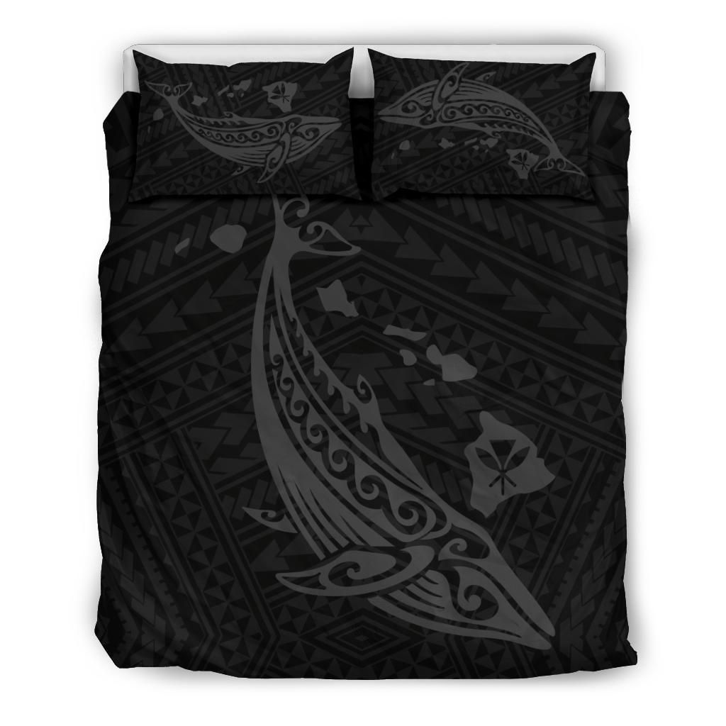 Hawaiian Map Whale Polynesian Grey Bedding Set