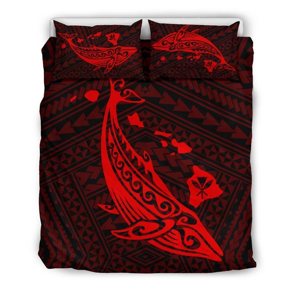 Hawaiian Map Whale Polynesian Red Bedding Set
