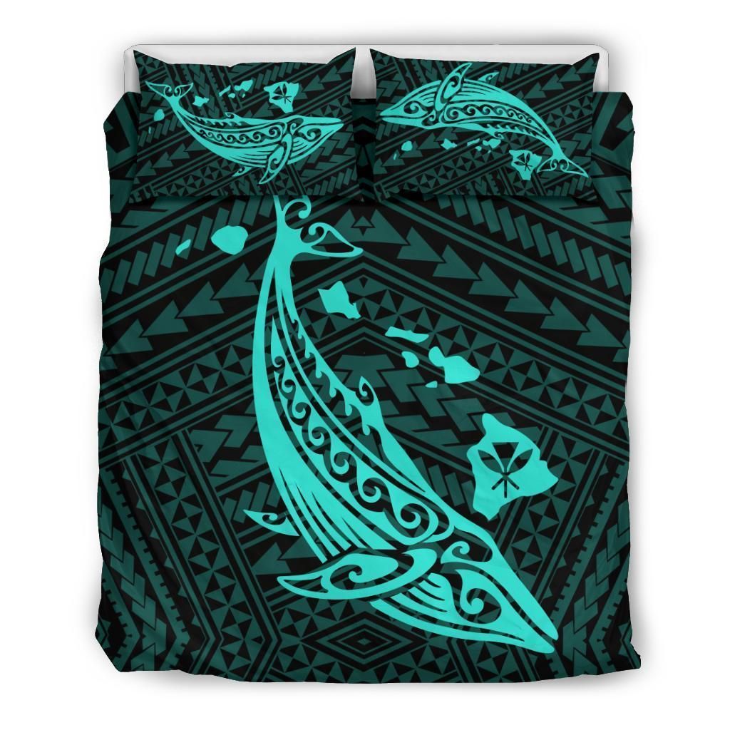 Hawaiian Map Whale Polynesian Turqouise Bedding Set