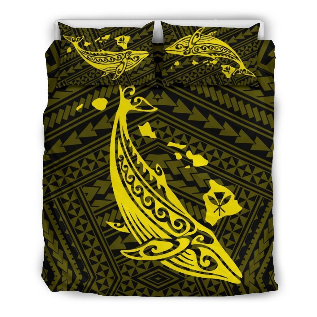 Hawaiian Map Whale Polynesian Yellow Bedding Set