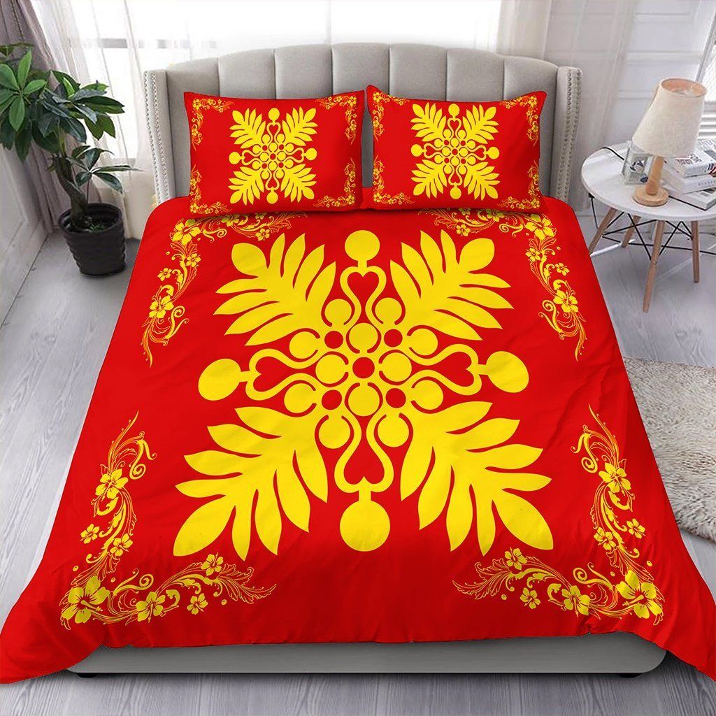 Hawaiian Maui Plant And Hibiscus Pattern Royal Bedding Set
