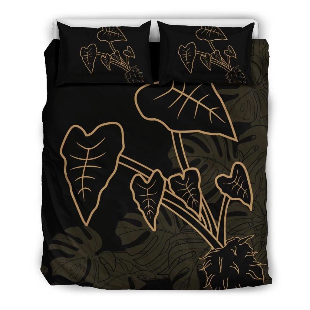 Hawaiian Monstera Kalo Gold Bedding Set