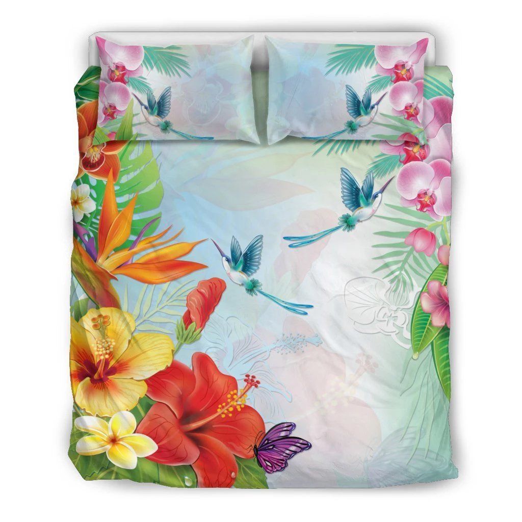 Hawaiian Orchids Strelitzia Hibiscus Plumeria Hummingbirds Polynesian Bedding Set