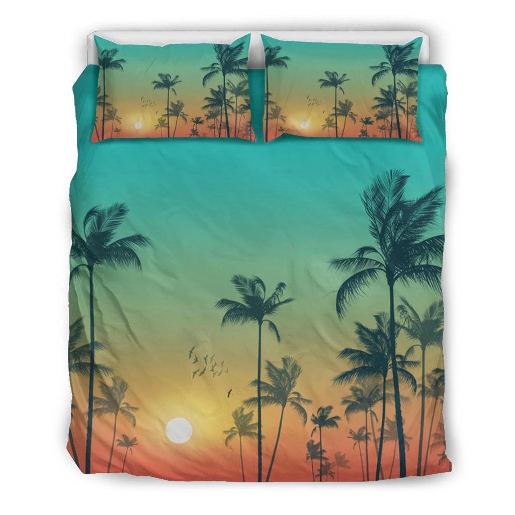 Hawaiian Palm Tree In The Sunset Polynesian Bedding Set