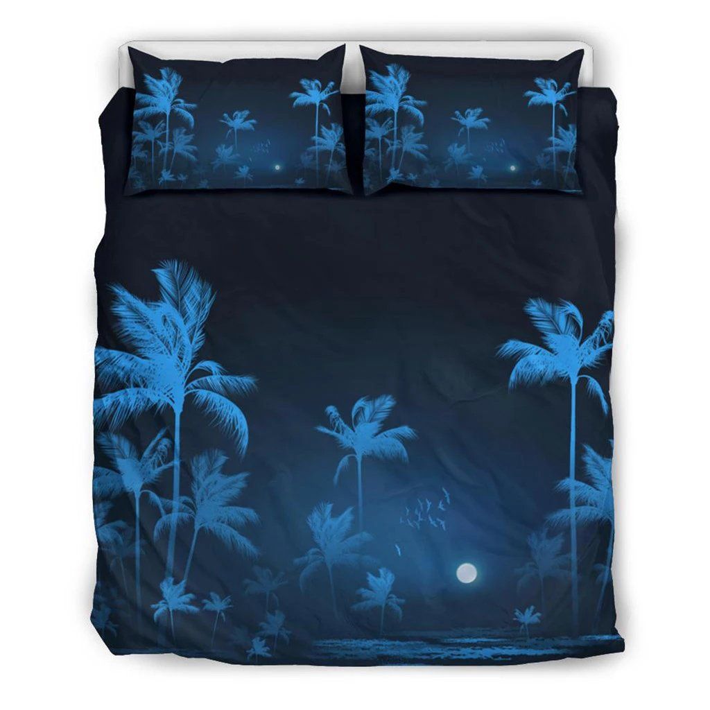 Hawaiian Palm Tree Moon Night Polynesian Bedding Set