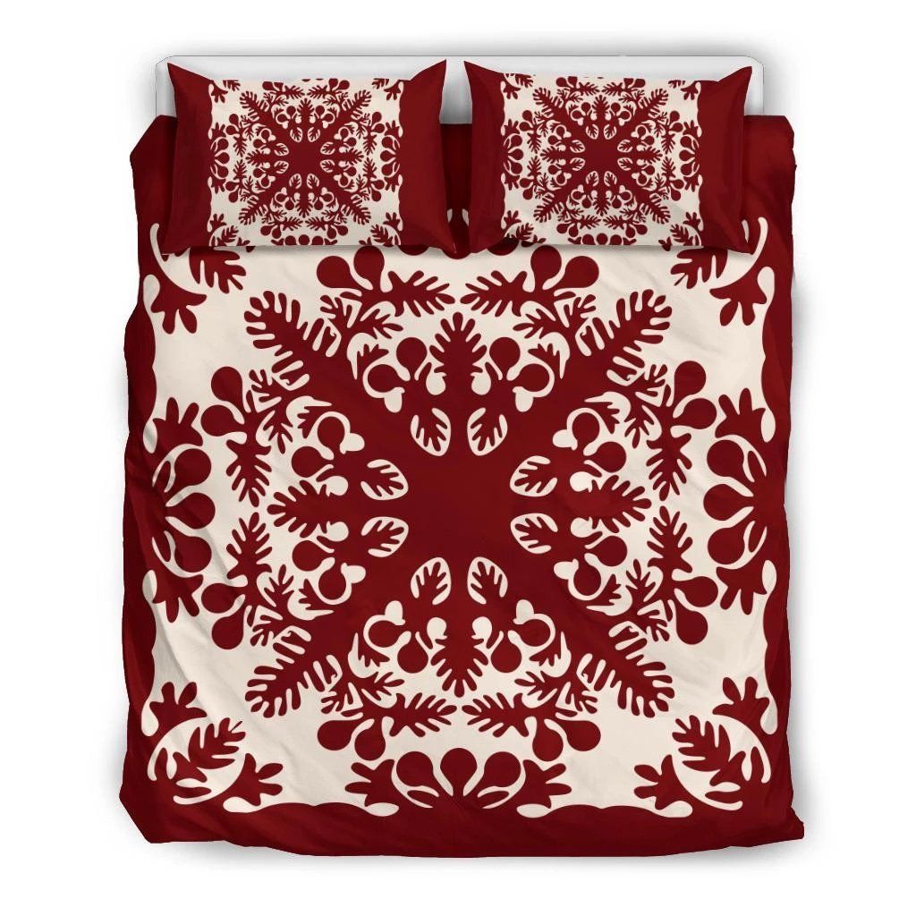 Hawaiian Palm Tree Quilt Tradition Red Bedding Set