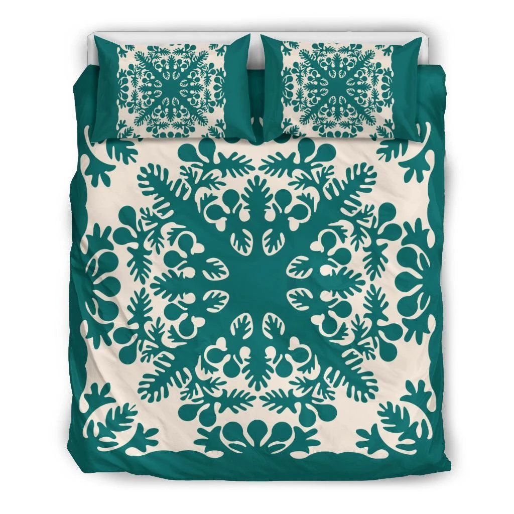 Hawaiian Palm Tree Quilt Tradition Turquoise Bedding Set