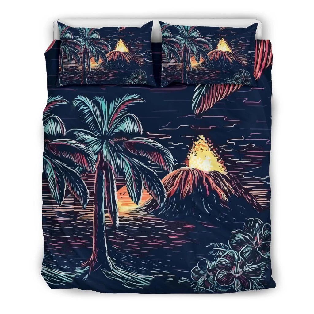 Hawaiian Palm Tree Volcano Night On The Land Bedding Set