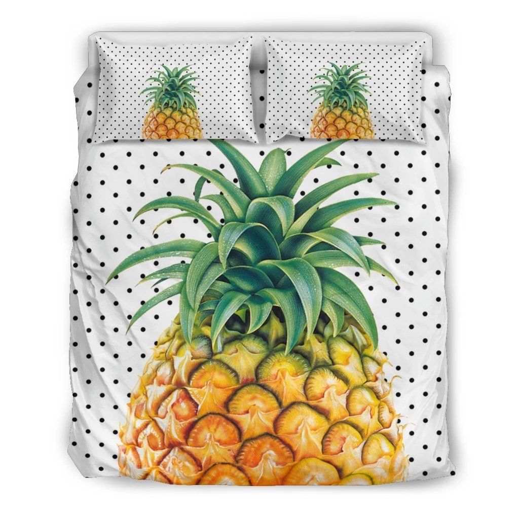 Hawaiian Pineapple Polka Dots Background Polynesian Bedding Set