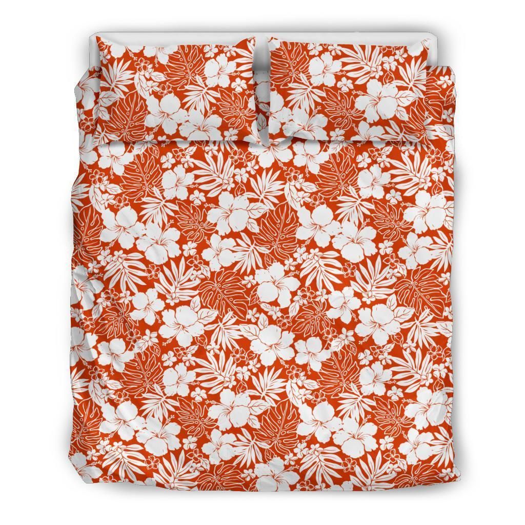 Hawaiian Plumeria Hibiscus Tropical Flower Pattern Polynesian Bedding Set