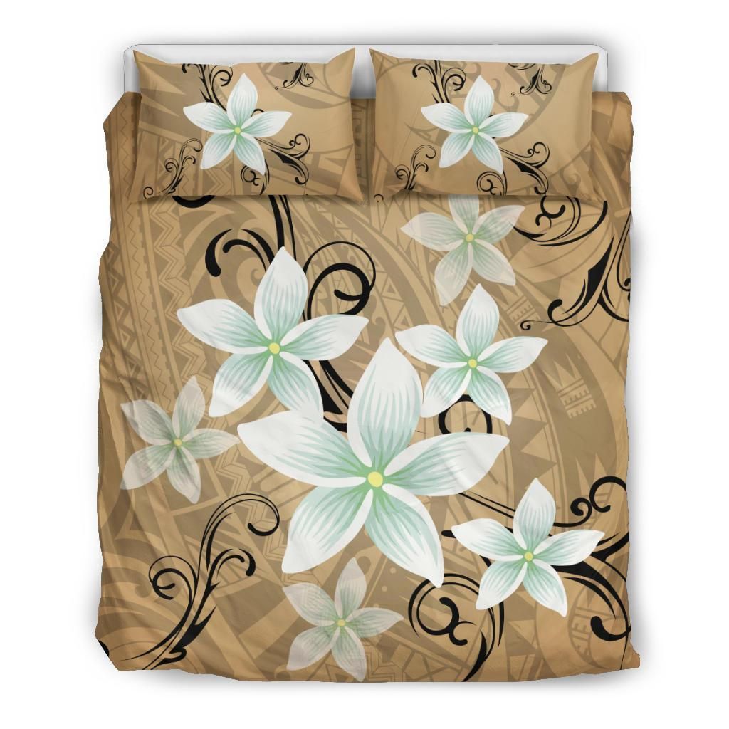 Hawaiian Plumeria Polynesian Beige Background Bedding Set