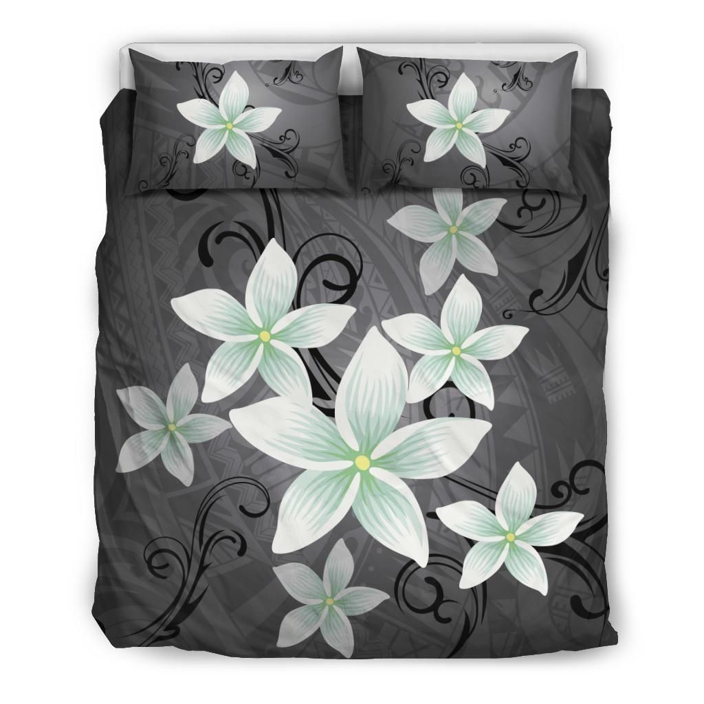 Hawaiian Plumeria Polynesian Grey Bedding Set