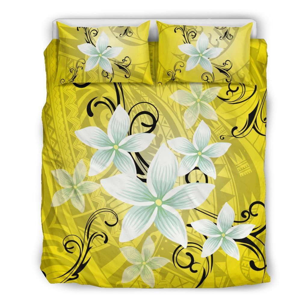 Hawaiian Plumeria Polynesian White And Yellow Bedding Set