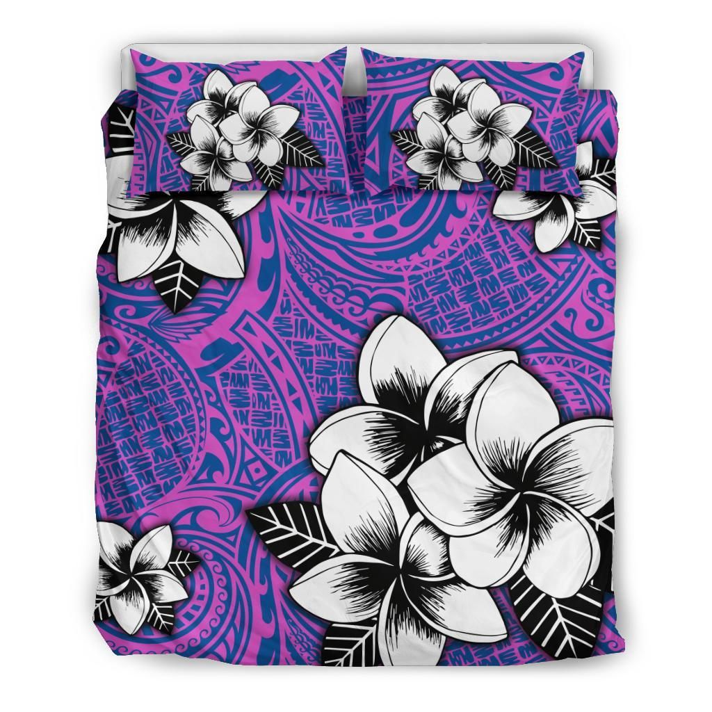Hawaiian Plumeria Tribal Polynesian Pink Bedding Set