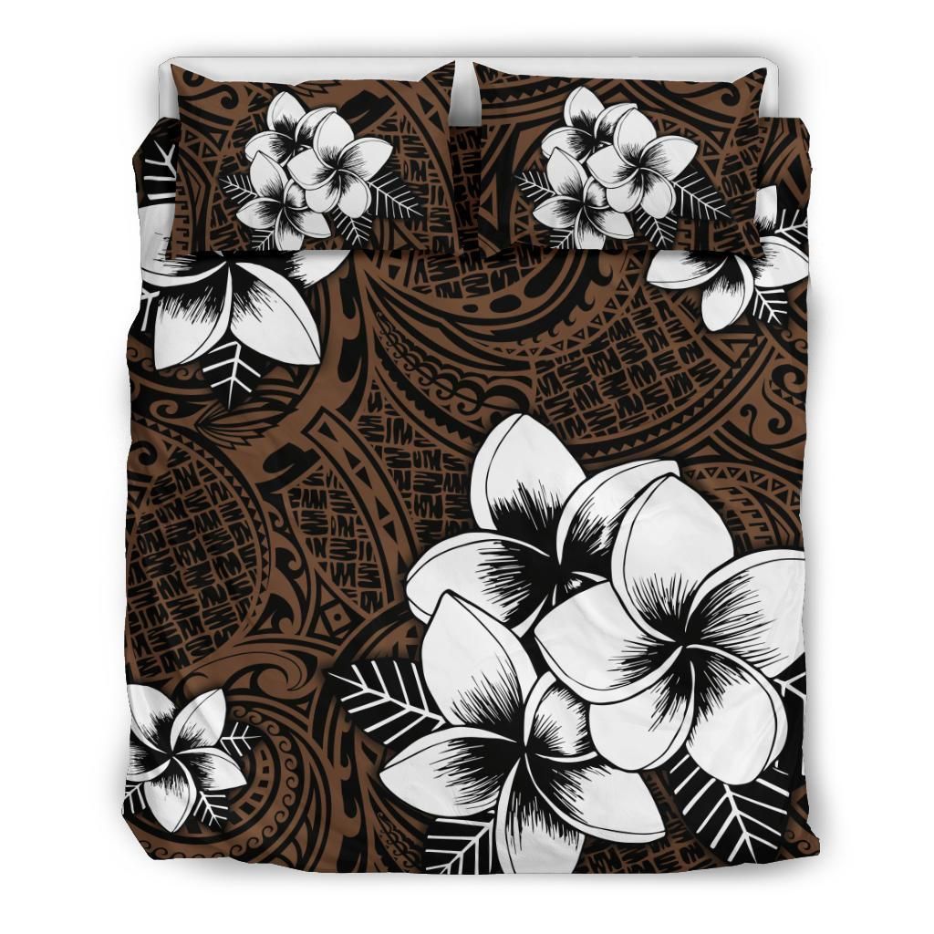 Hawaiian Plumeria Tribe Brown Polynesian Bedding Set
