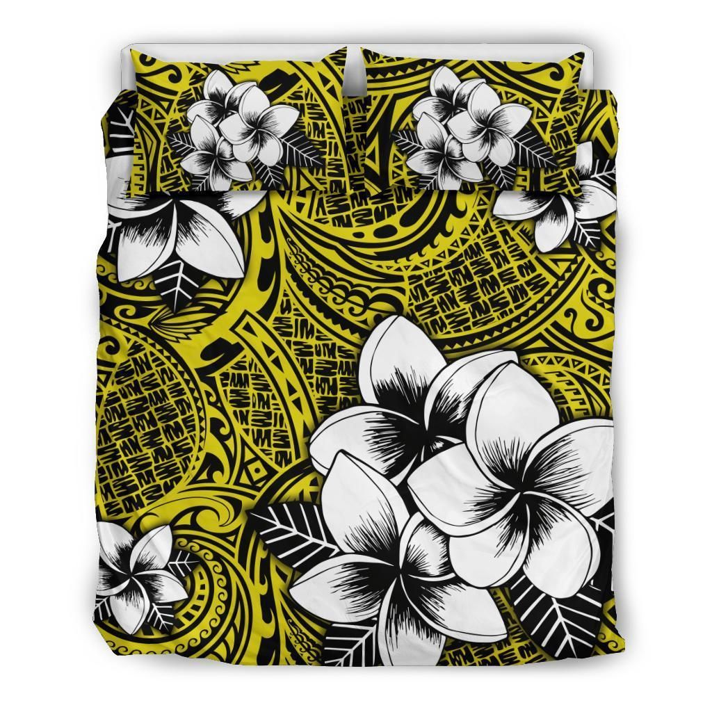 Hawaiian Plumeria Tribe Yellow Polynesian Bedding Set