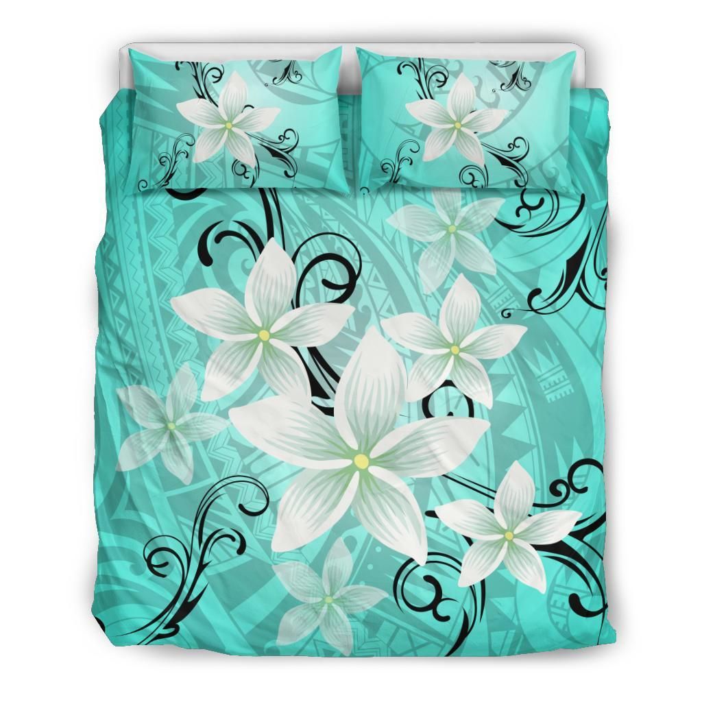 Hawaiian Plumeria Turquoise Bedding Set