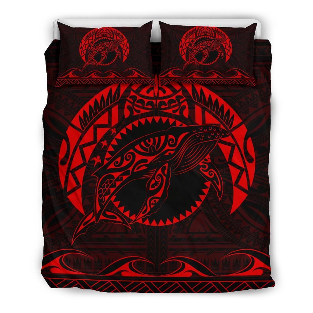Hawaiian Polynesian Whale Red Bedding Set