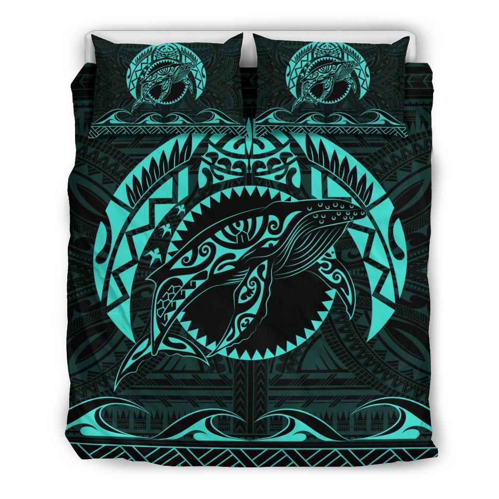 Hawaiian Polynesian Whale Turquoise Bedding Set