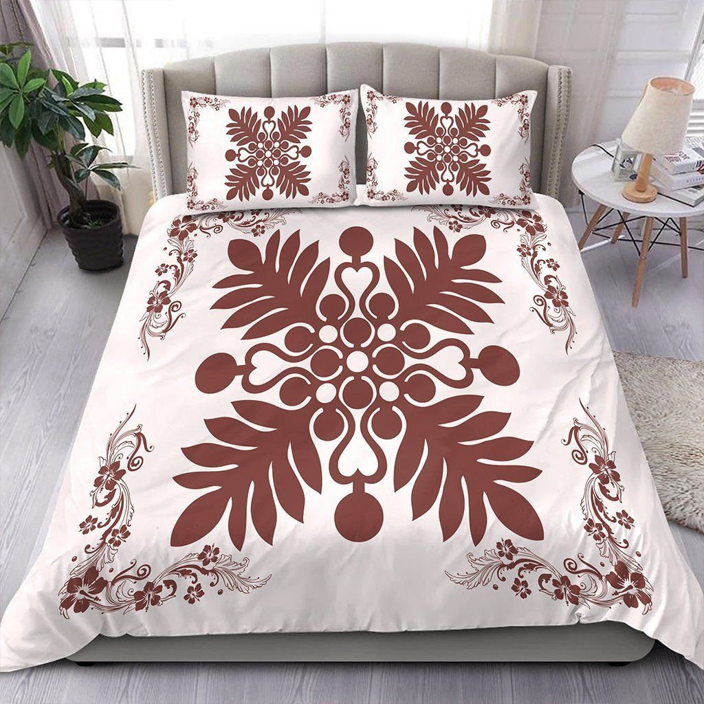 Hawaiian Quilt Maui Plant And Hibiscus Pattern Bedding Set
