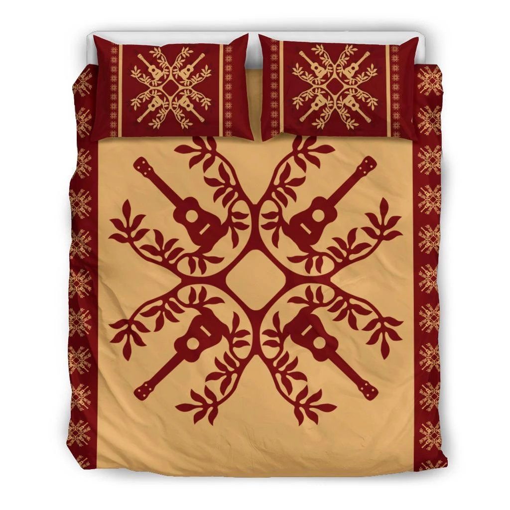 Hawaiian Quilt Pattern Guitar Symmetry Polynesian Bedding Set