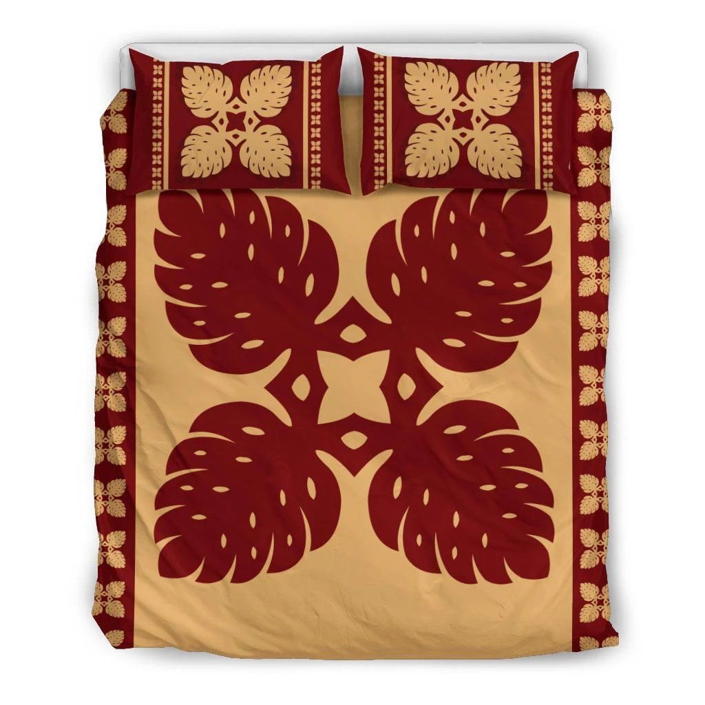 Hawaiian Quilt Pattern Monstera Symmetry Polynesian Bedding Set