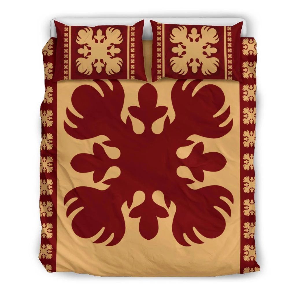 Hawaiian Quilt Pattern Ohia Flower Beautiful Polynesian Bedding Set