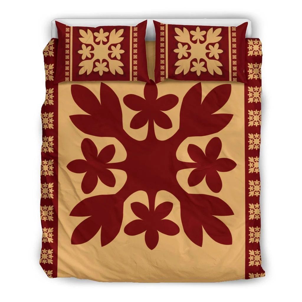 Hawaiian Quilt Pattern Palm Tree And Plumeria Bedding Set