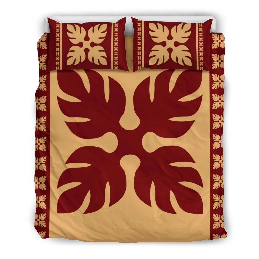 Hawaiian Quilt Pattern Palm Tree Monstera Basic Polynesian Bedding Set