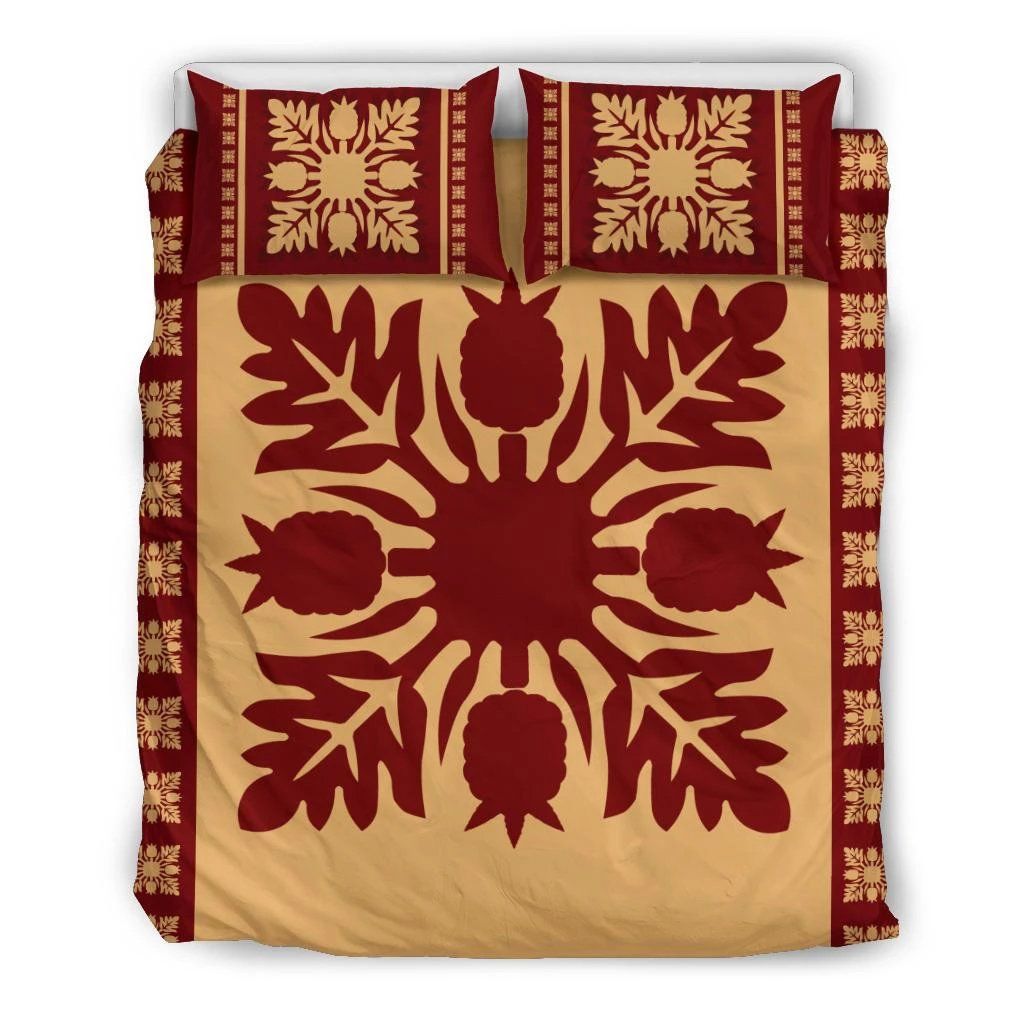 Hawaiian Quilt Pattern Palm Tree Monstera Pineaple Bedding Set