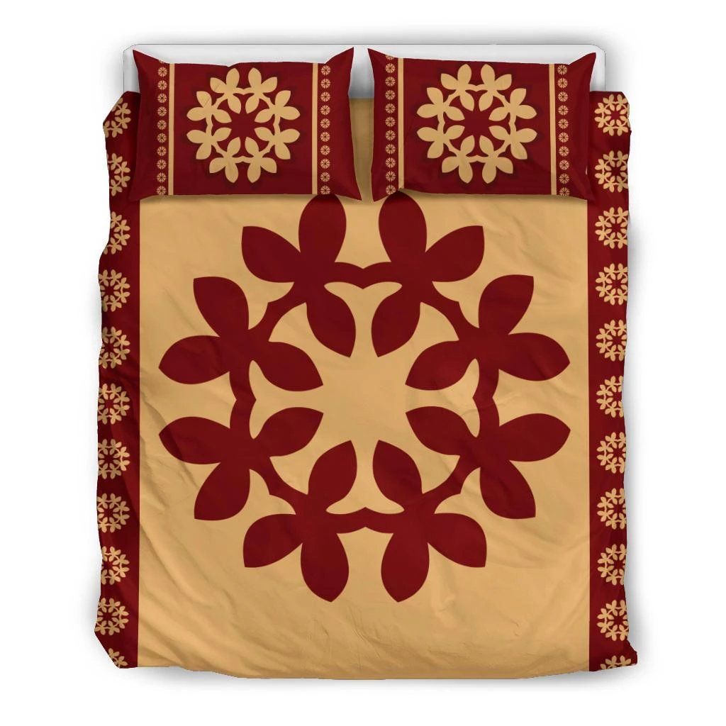 Hawaiian Quilt Pattern Plumeria Dreamcatcher Polynesian Bedding Set