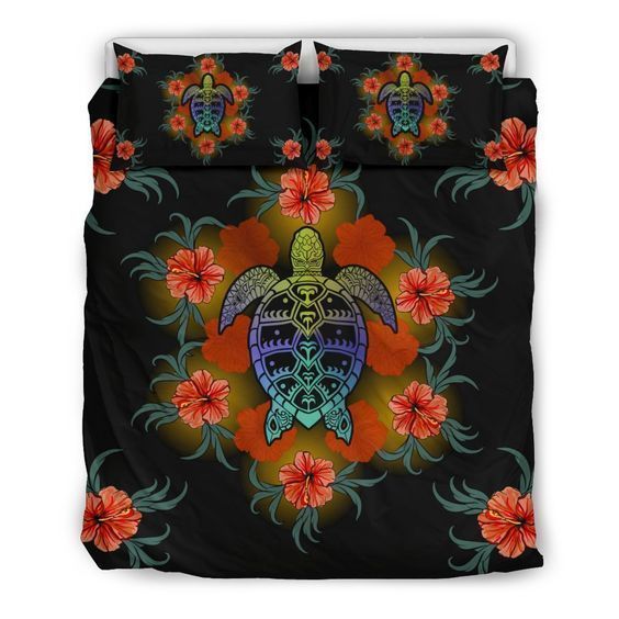 Hawaiian Red Hibiscus And Turtle Bedding Set