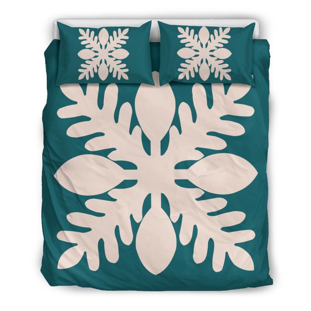 Hawaiian Royal Pattern Cyan White Bedding Set