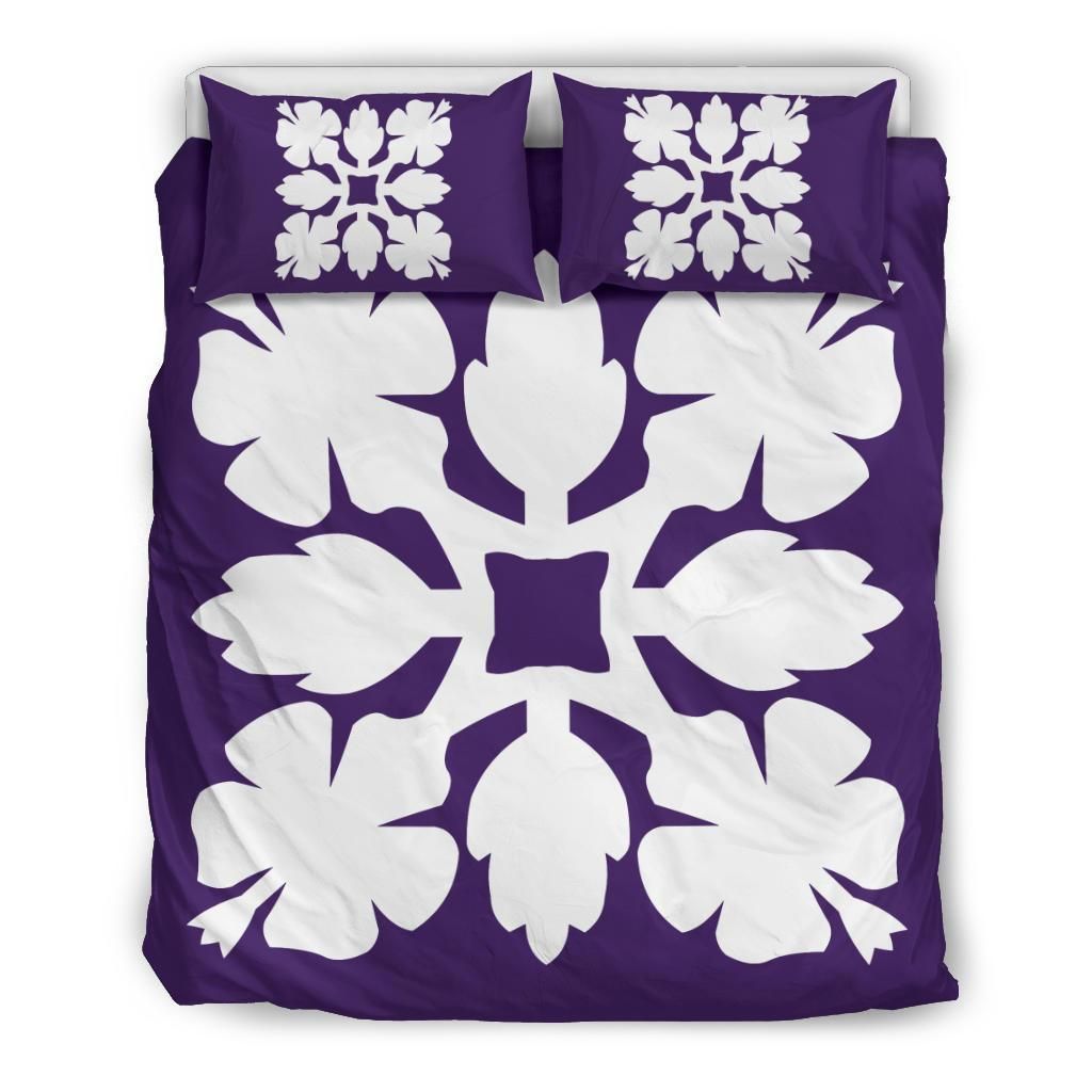 Hawaiian Royal Pattern Purple And White Bedding Set