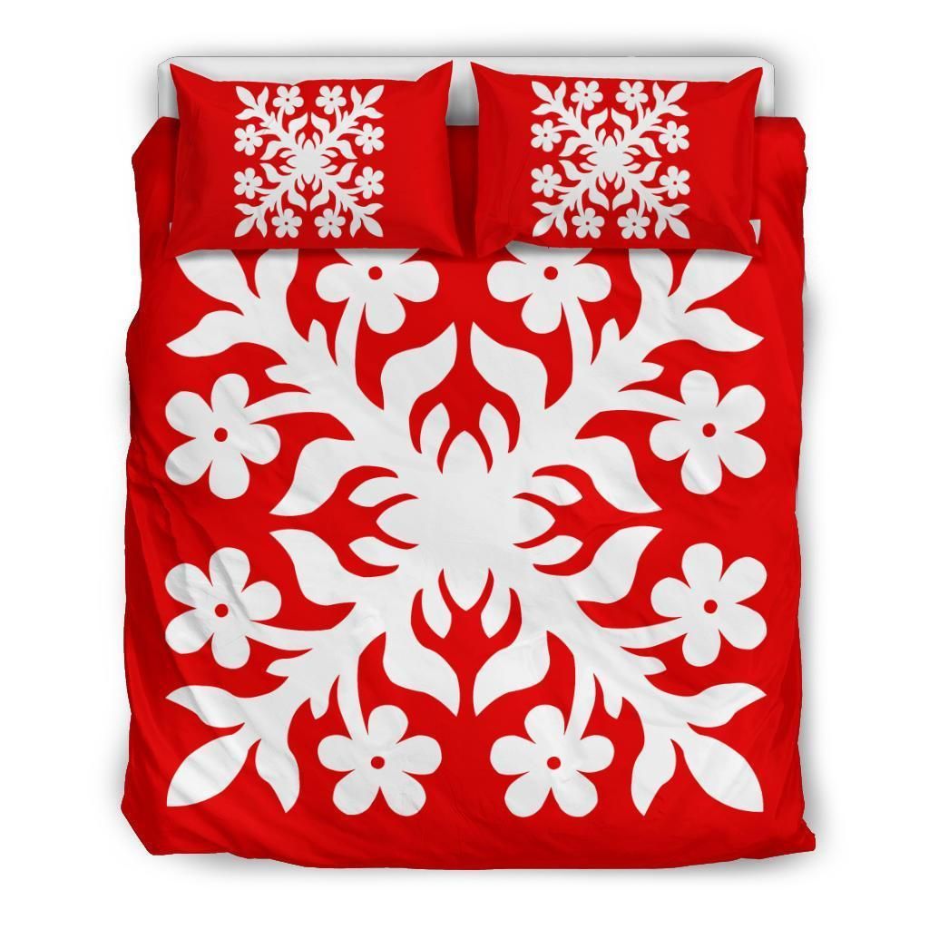 Hawaiian Royal Pattern Red And White Bedding Set