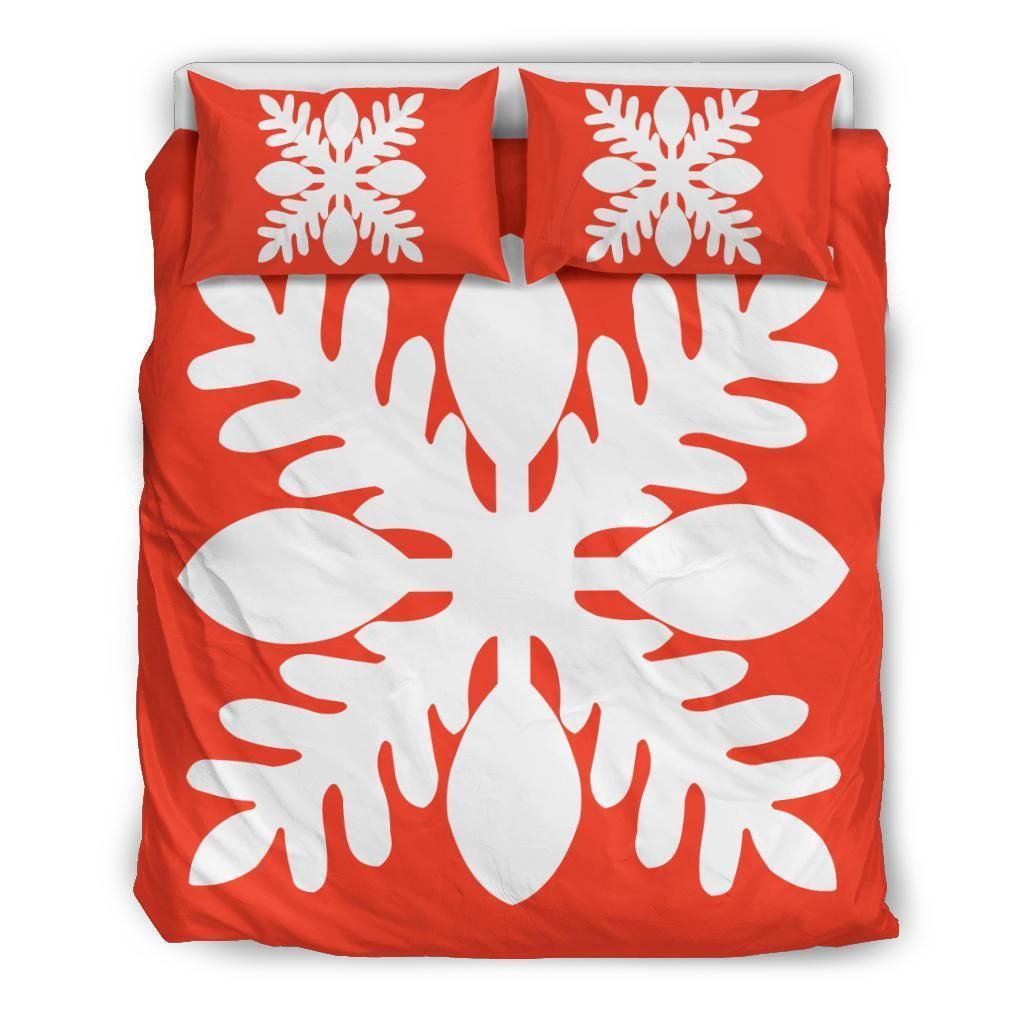 Hawaiian Royal Pattern White And Orange Bedding Set