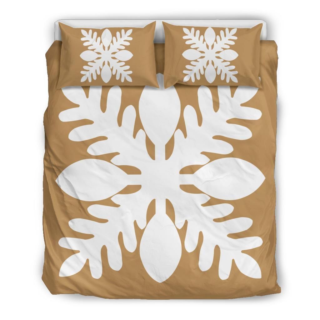 Hawaiian Royal Pattern White In Brown Bedding Set