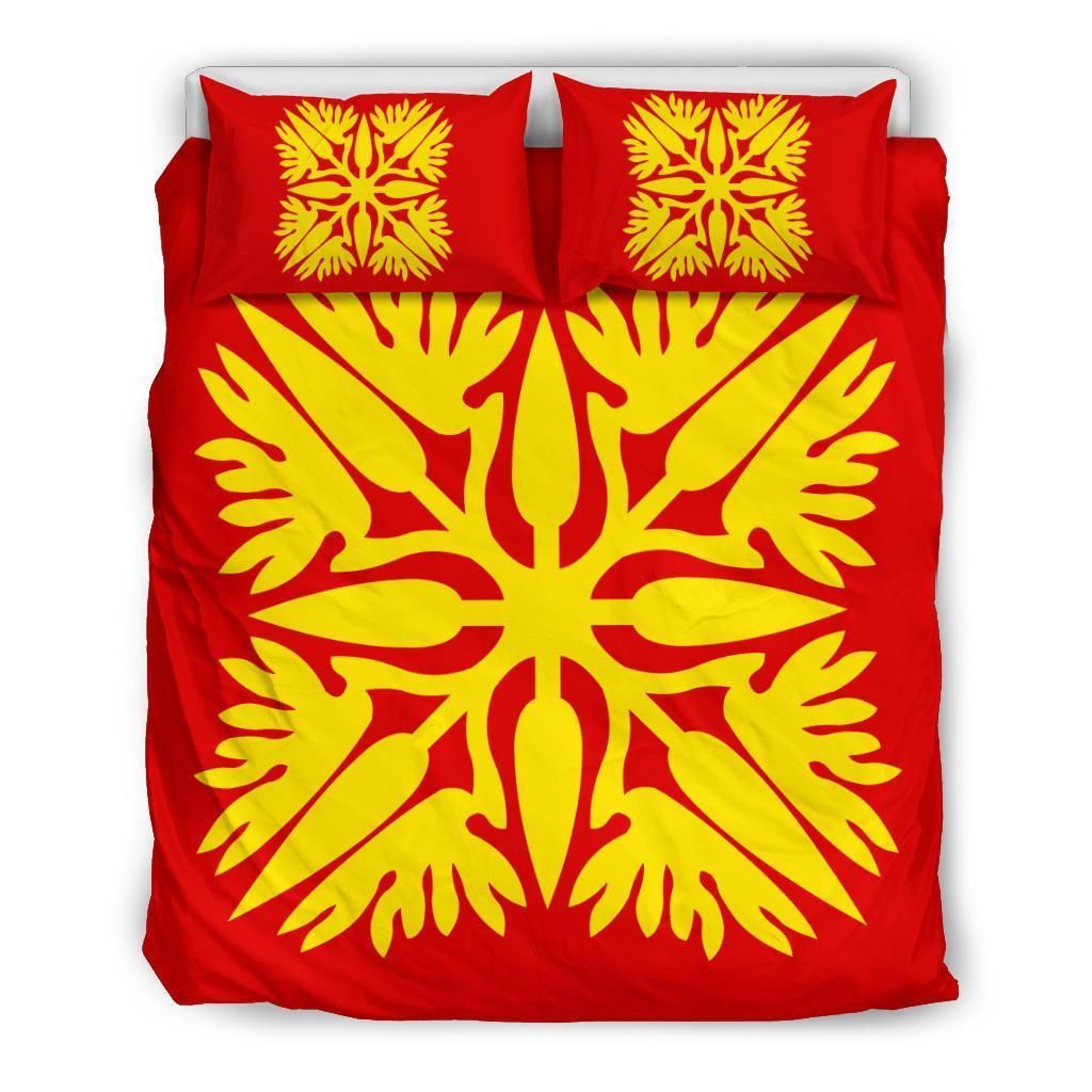Hawaiian Royal Pattern Yellow And Red Bedding Set