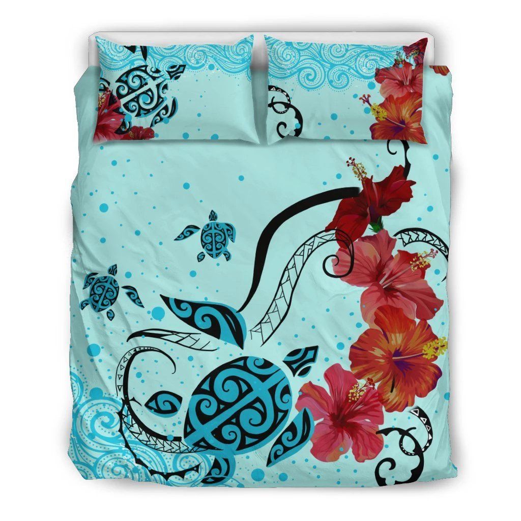 Hawaiian Sea Turtle Hibiscus Brilliant Polynesian Bedding Set