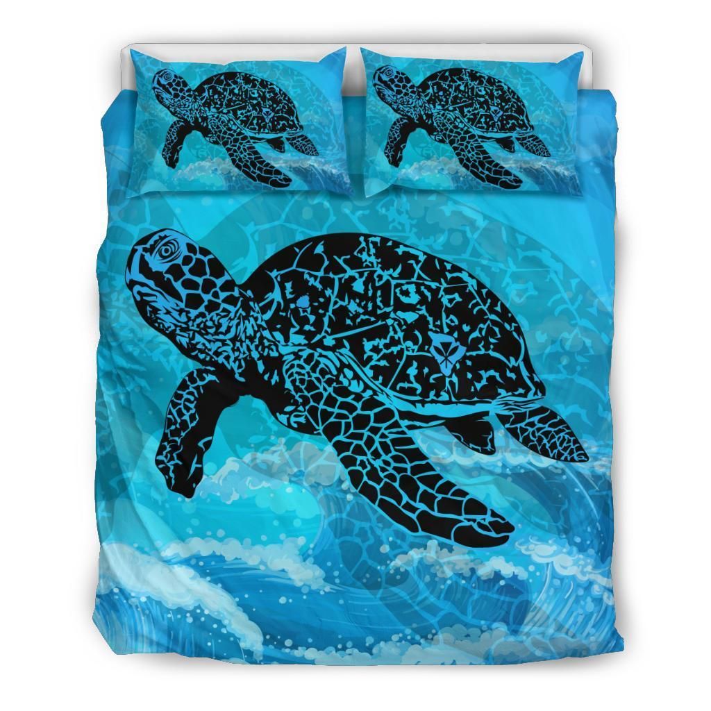 Hawaiian Sea Turtle Swim In The Waves Polynesian Bedding Set