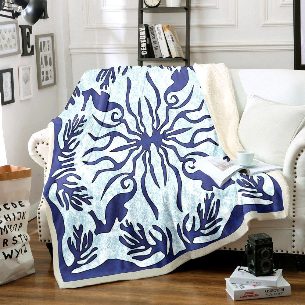 Hawaiian Seahorse Sherpa Fleece Blanket