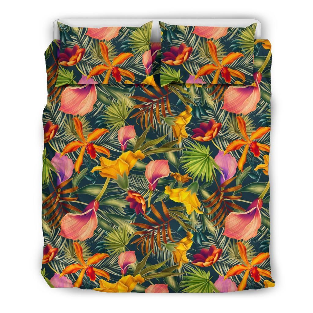 Hawaiian Seamless Tropical Flower Plant And Leaf Pattern Polynesian Bedding Set
